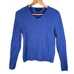 Vintage Y2K The Limited Womens Sweater V-Neck Knit Ribbed Blue Small Wool Blend